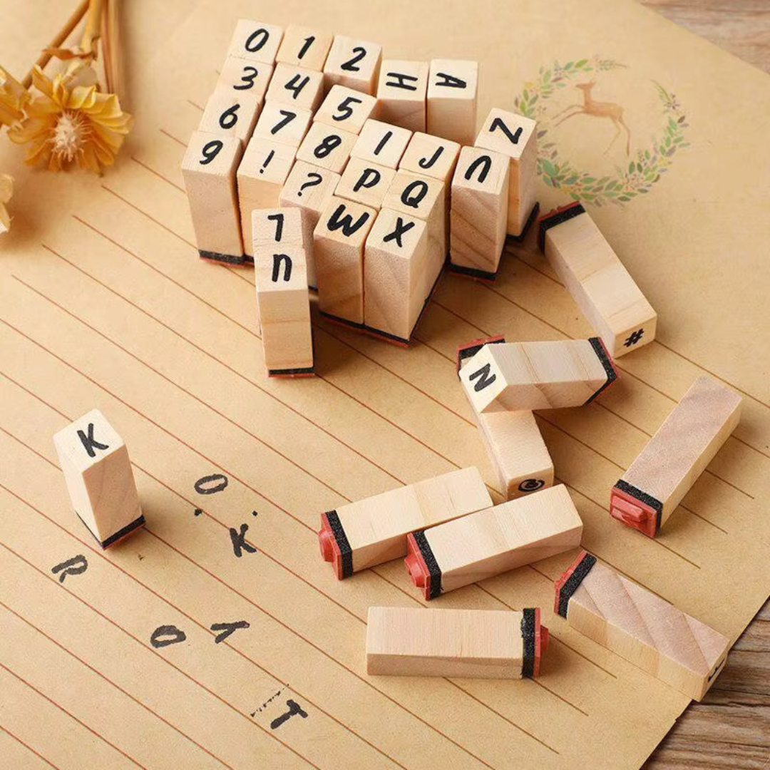 Wooden Stamp Set - Classic Alphabet & Numbers