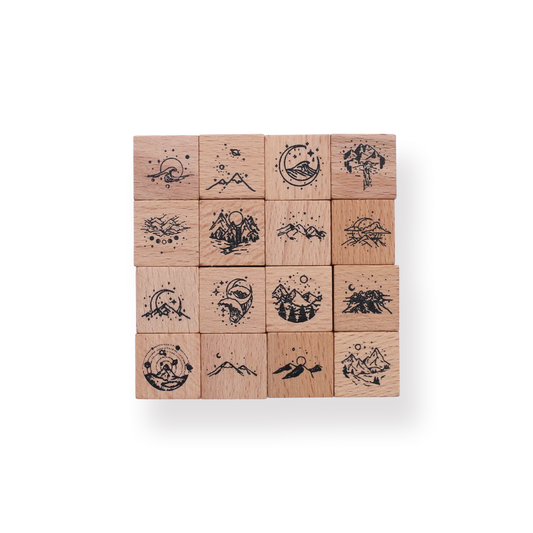 Wooden Stamp Set - Mountain & River Tranquility